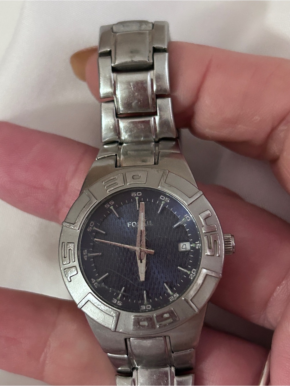 Stainless Steel Men's Fossil Watch with Blue Dial